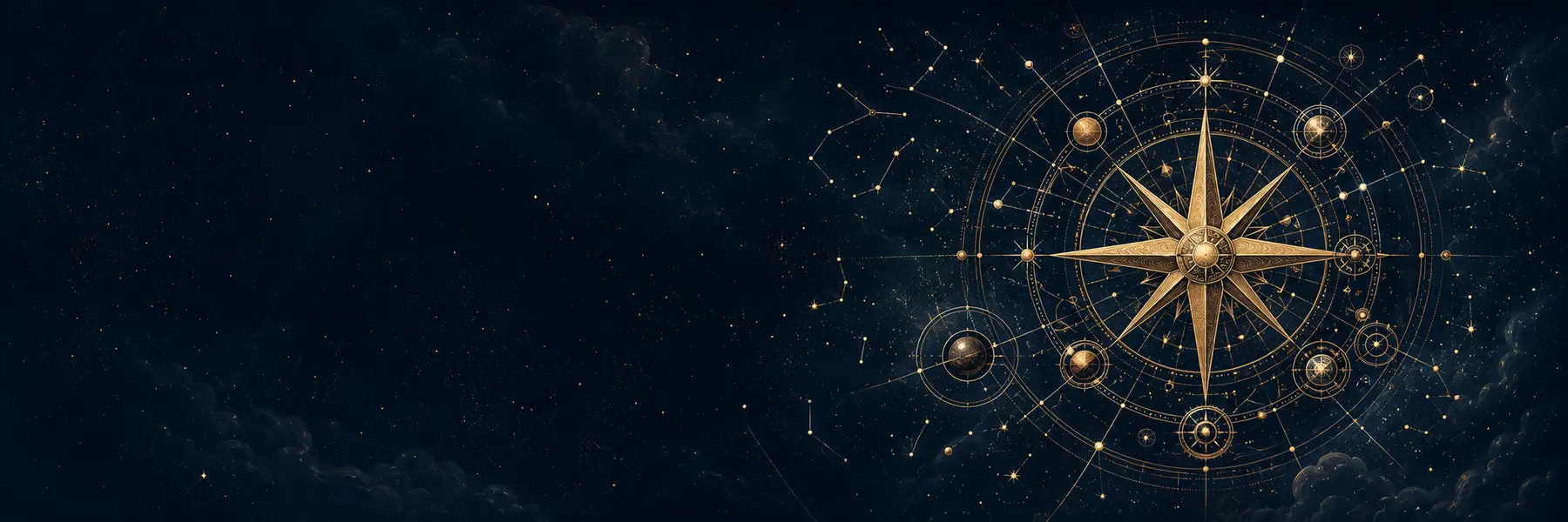 Boussole céleste et astrolabe sur un ciel bleu nuit
