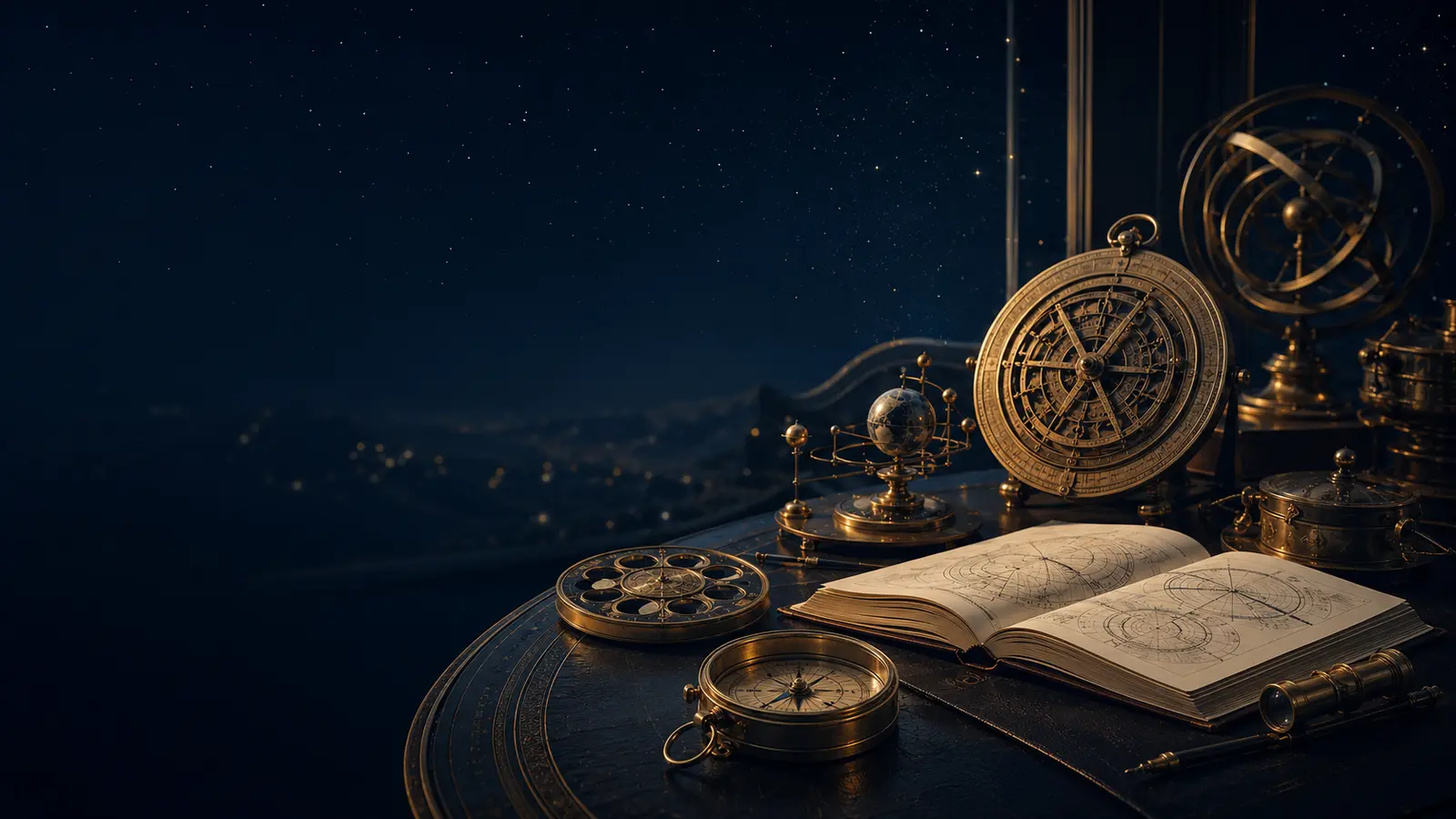 Instruments astronomiques et carnet de calcul dans un observatoire